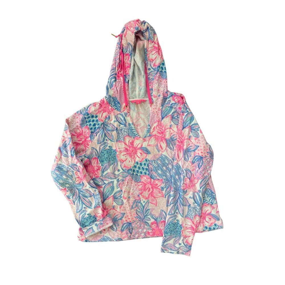 Lilly Pulitzer Womens Pink Isle Snappy Turtle Kiawah Cropped Hoodie XL